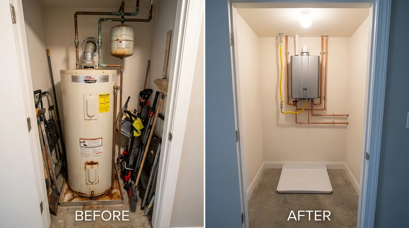 Tank water heater versus wall-mounted tankless unit comparison for Eagle River, WI homeowners